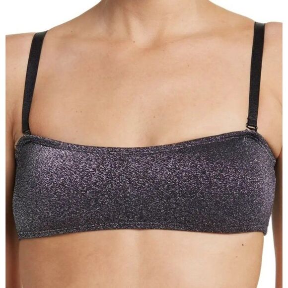 Kendal & Kylie Black Bandeau Metallic Glitter Bikini Top XSmall NEW - Picture 2 of 8
